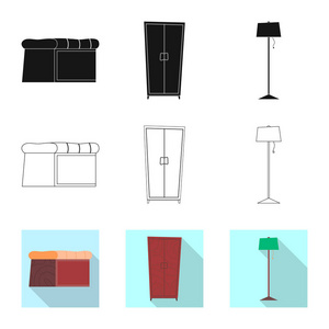 家具和公寓标志的矢量插图。一套家具和家庭矢量图标股票
