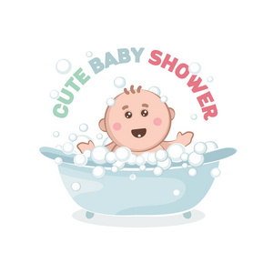 婴儿洗澡和泡沫的插图