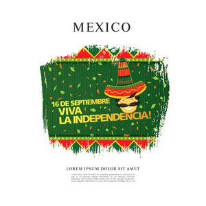 墨西哥矢量横幅布局设计。 墨西哥翻译的铭文9月16日。 独立日快乐