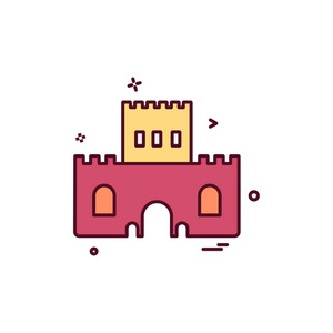 城堡图标设计彩色矢量插图