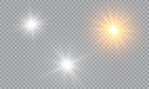 抽象耀斑光线的矢量图。 一组恒星的光线辐射光线和亮度。
