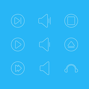 矢量图9旋律图标线样式。可编辑的停止向前弹出和其他图标元素集