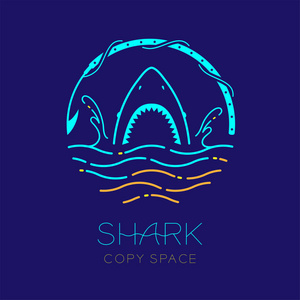 虚线设计插图隔离在深蓝色背景与鲨鱼文本和复制空间照片