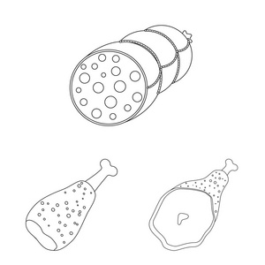 肉类和火腿符号的矢量设计。一组肉类和烹饪股票符号的网站