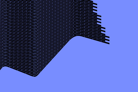 抽象矢量背景。 黑色的墙壁网格延伸到蓝色的背景上。 几何插图