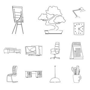 家具和工作符号的矢量设计。网站家具和家庭股票符号的收集