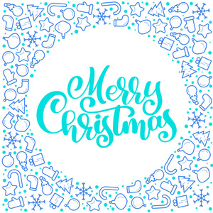 快乐的圣诞书法矢量文本与圣诞 atributes。字体设计的白色背景。创意排版为节日问候礼品海报。字体样式横幅
