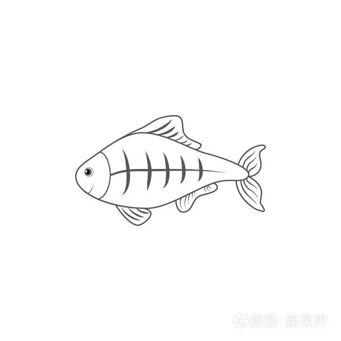 x 射线-鱼, 儿童野生海洋动物矢量有趣的插图, 在白色背景, 线条艺术