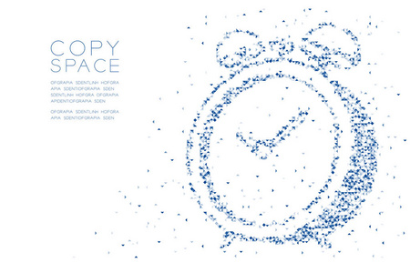 摘要几何低多边形方框像素和三角形图案3D闹钟形状，数字提醒概念设计蓝色插图白色背景与复制空间，矢量EPS10