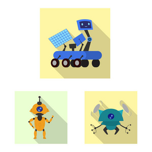 机器人和工厂符号的矢量说明。库存机器人和空间矢量图标的采集