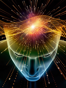 心灵系列的元素。3D关于科学教育和心灵力量的人类头脑和技术象征的说明