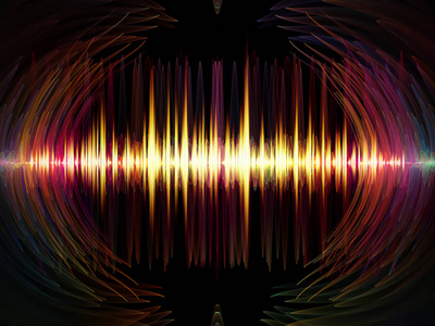 波函数系列。彩色正弦振动光和分形元素的背景设计，用于声音均衡器音乐谱和量子概率的插图