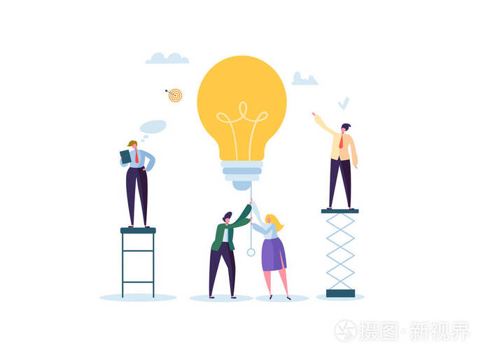 插画 创意理念, 想象力, 创新理念与灯泡.