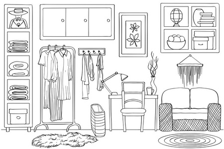 衣柜室生活衣柜室内,黑白素描照片