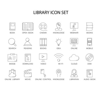 线条图标设置。图书馆和在线图书馆包