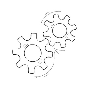 团队合作概念设计元素工厂机构与手绘齿轮和齿轮意味着沟通的进展.