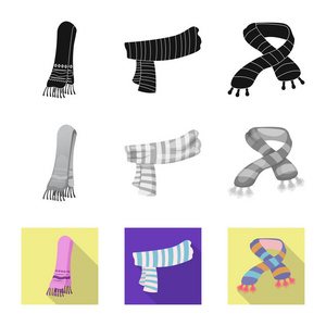 围巾和披肩图标的矢量设计。围巾和辅料的收藏向量插图