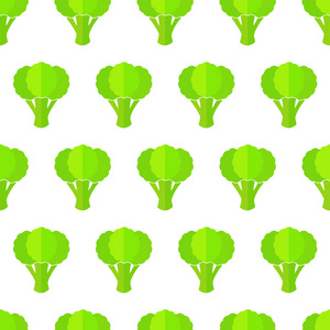 装饰无缝有机蔬菜图案。 时尚的装饰食品设计背景，现代绿色与西兰花蔬菜。 包装纸或餐厅菜单的可爱矢量插图