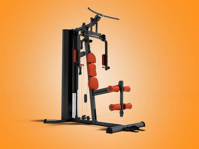 黑色运动锻炼者与橙色软扶手的腿和手的运动训练孤立的3D渲染橙色背景与阴影