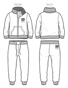 带肋袖口的运动服的正面和背面照片