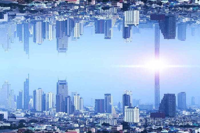 曼谷颠倒的城市在开始科幻未来幻想效果风格科幻概念城市