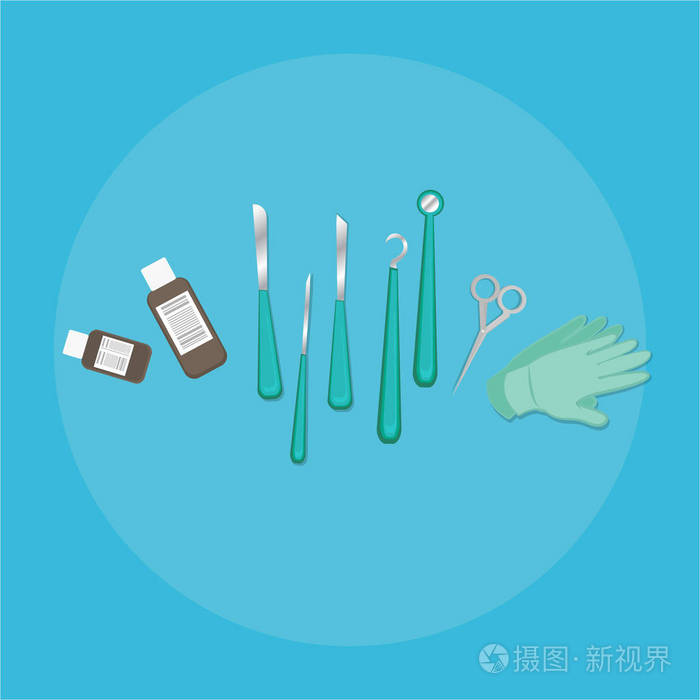 医疗设备平面网和印刷插图的手术刀创意概念的药房护理矢量卡通集保健