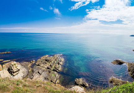 Sinemorets 的黑海海滩在保加利亚的 Sinemorets 附近海岸的看法