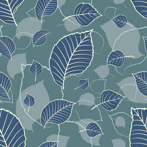 无缝矢量花卉图案与抽象叶子在单调蓝色的织物纺织或壁纸设计.照片