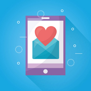 手机爱情智能手机信息心脏浪漫矢量图