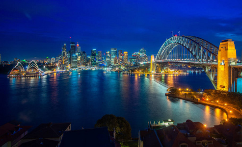 悉尼港和悉尼桥全景，新南威尔士州，澳大利亚