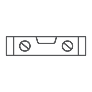 气泡级工具细线图标,工具和度量,水平标尺符号,矢量图形,白色背景上的