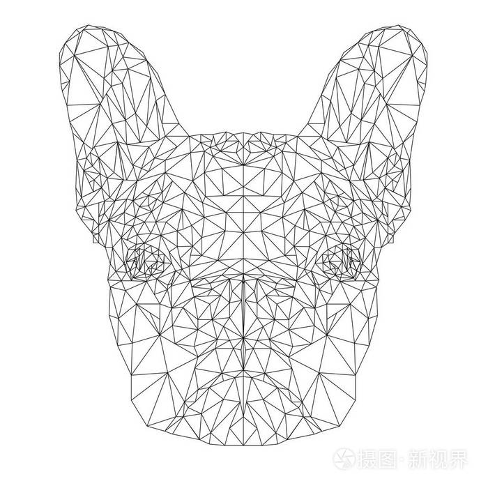 插画 法国斗牛犬低聚风格矢量轮廓图. 多边形抽象狗在线条艺术风格.