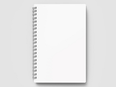 白色硬盖笔记本，在浅灰色背景上进行三维渲染，俯视