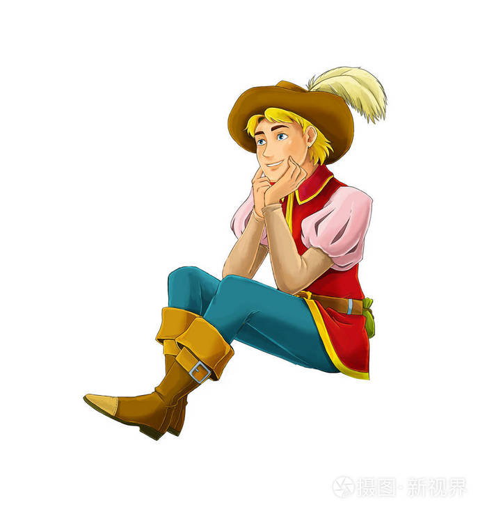 白色背景下美丽英俊的王子的卡通场景儿童插图