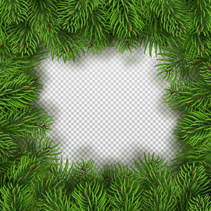圣诞树树枝框架。圣诞节和新年的装饰。在透明背景上隔离的逼真向量插图