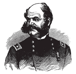 艾布罗斯埃弗雷特伯塞德18241881年他是美国士兵州长铁路执行发明家，，来自罗德岛，美国参议员，老式线路绘图或雕刻插图
