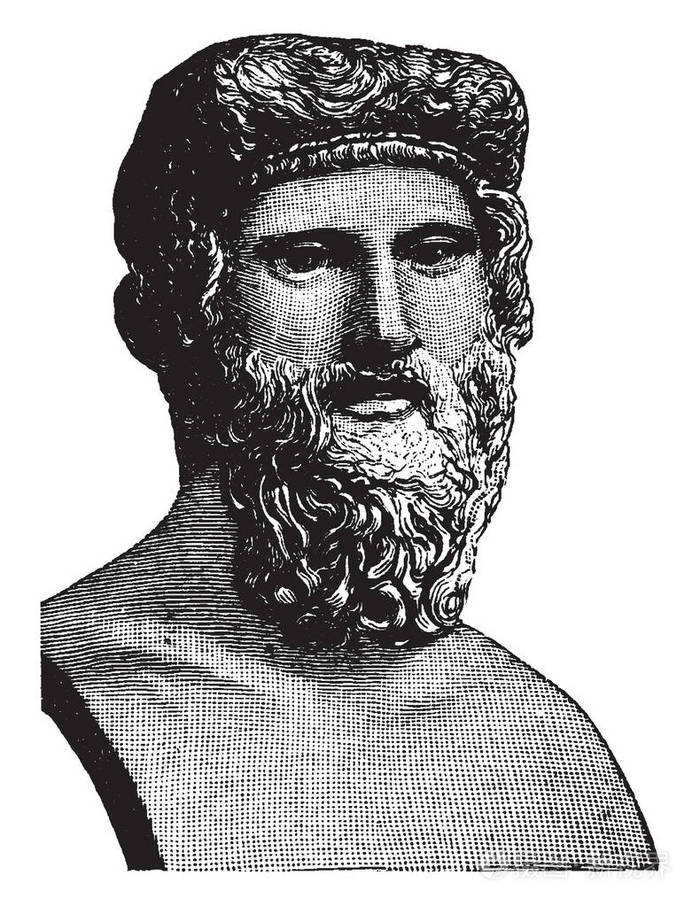 柏拉图的半身像他是古典希腊的哲学家也是雅典学院的创始人古时线条画