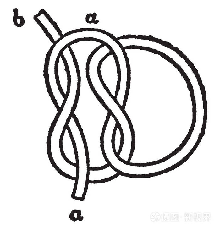 插画 暗礁结是一种古老而简单的装订结,用于固定绳索或线周围的物体