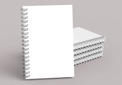 空白笔记本堆在淡粉色灰色背景的三维渲染