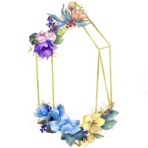 水彩彩色花束热带花。 花卉植物花。 孤立的插图元素。 背景纹理包装图案框架或边框的水花野花。