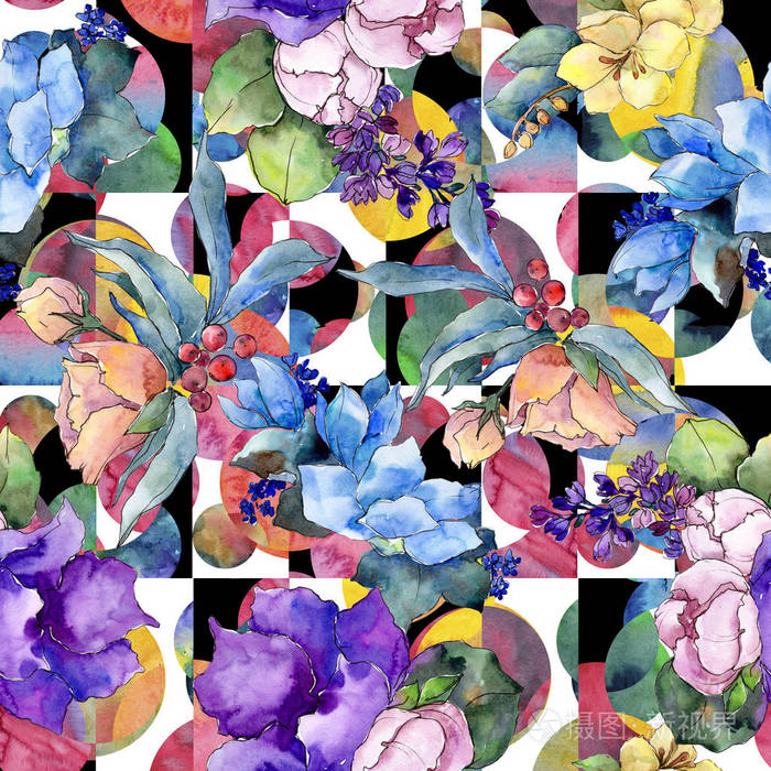 花卉植物花. 无缝背景图案. 织物壁纸印花纹理.