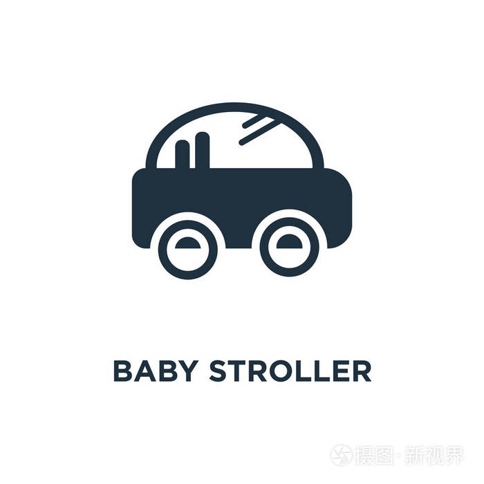 婴儿车图标黑色填充矢量插图白色背景上的婴儿车符号可用于网络和移动