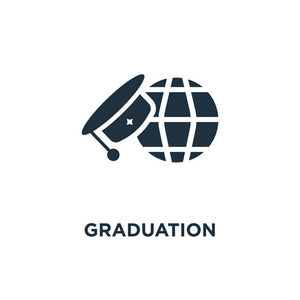 毕业图标。黑色填充矢量插图。白色背景上的毕业符号。可用于web和移动端..