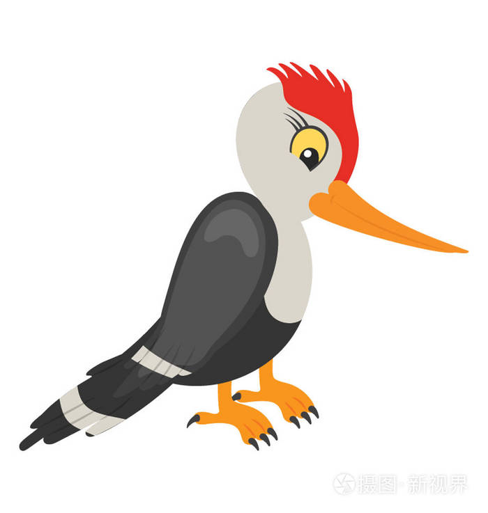 喙尖的啄木鸟把灰色的树砍断插画-正版商用图片130kam-摄图新视界