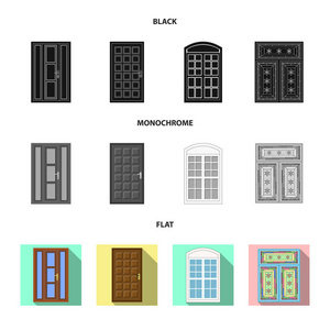 门和前符号的孤立对象。股票的门和木质矢量图标集