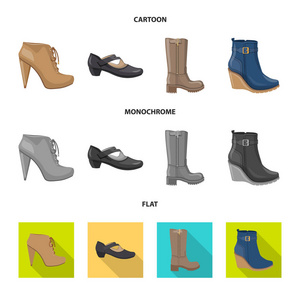 矢量设计的鞋类和女性图标。网上鞋类和足部股票符号的收集