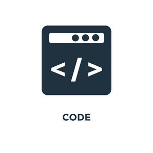 代码图标。 黑色填充矢量插图。 白色背景上的代码符号。 可用于网络和移动。
