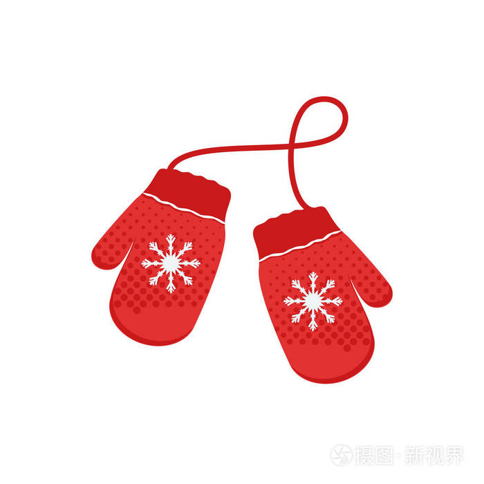 白色背景针织圣诞手套矢量插图对. 米滕图标. 带手套的圣诞贺卡