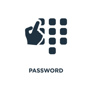 密码图标。 黑色填充矢量插图。 白色背景上的密码符号。 可用于网络和移动。