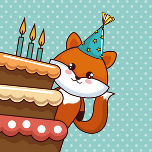 快乐的生日贺卡与可爱的狐狸